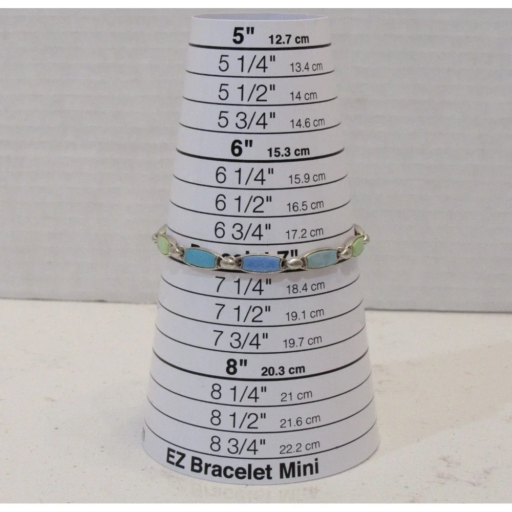 Silver Tone Enameled Link Bracelet Blue Green Preppy Coastal Cowgirl Fairy Boho‎
